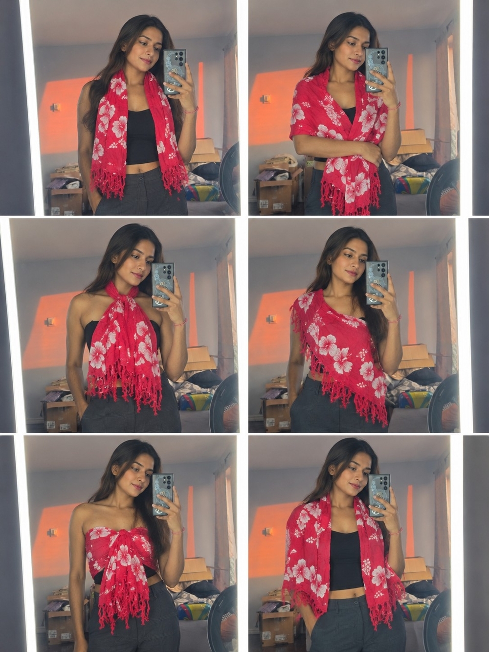 Red Floral Fringe Scarf Shawl - Women Accessories